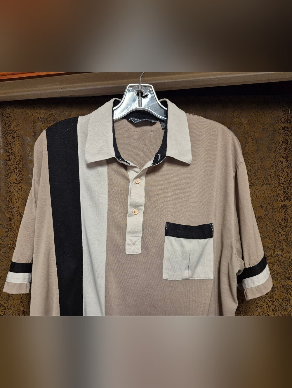 David Taylor Beige Polo with Black & Cream Panel